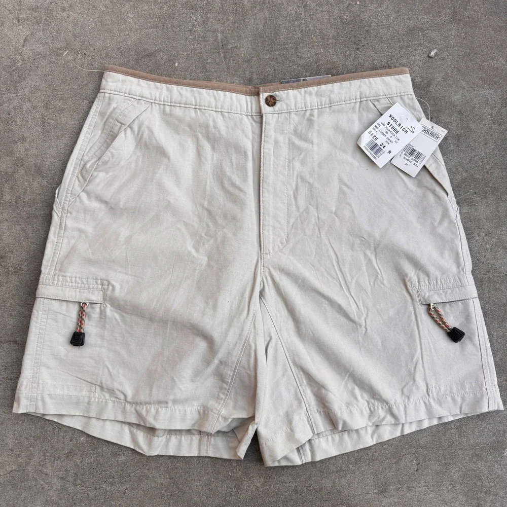Woolrich Linden Shorts Mens 34 Stone Beige Herringbone Cargo Utility 3019RS NWT